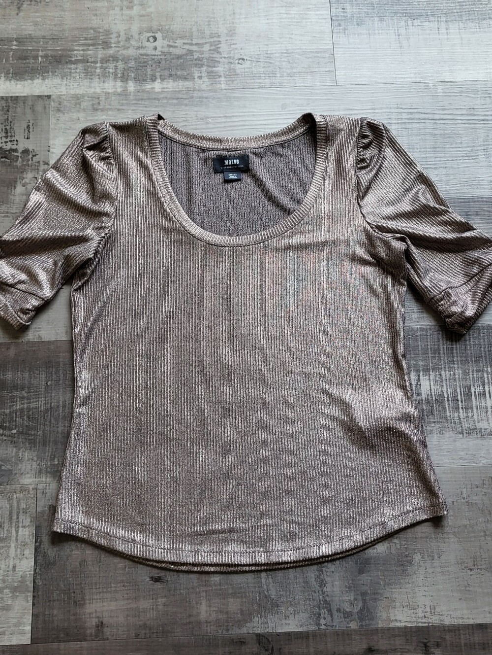 Maeve by Anthropologie Lexi Shimmer Ruched Sleeve Metallic Blouse Top Small